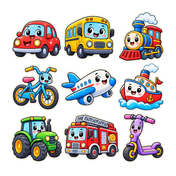 Cute Transport Wall Decals, Set of 9, First Words Stickers, image 2