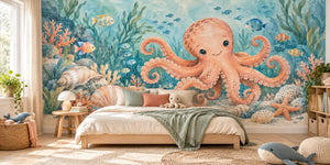Watercolor Friendly Octopus Ocean Wall Mural, image 2