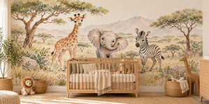 Watercolor Safari Animals Wall Mural, image 1