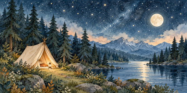 Watercolor Starry Tent Camping Wall Mural, image 3