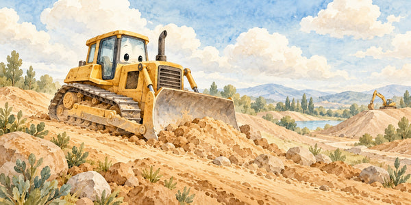 Watercolor Bulldozer Hills Wall Mural, image 3