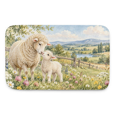 Lamb Meadow Farm kids bath mat, full view of the printed design