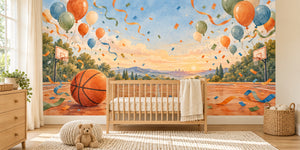 Watercolor Basketball Celebration Wall Mural, image 1