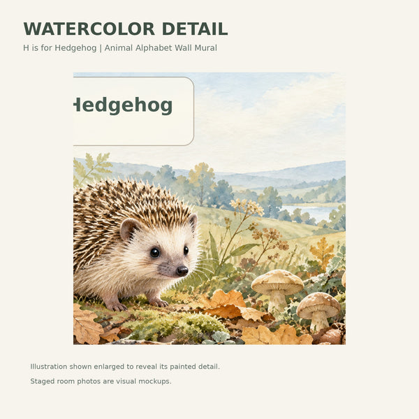 Watercolor H is for Hedgehog Alphabet Wall Mural, image 4