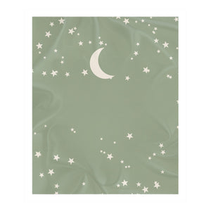 Personalize the Moon and Stars toddler sherpa blanket in sage with your baby's name