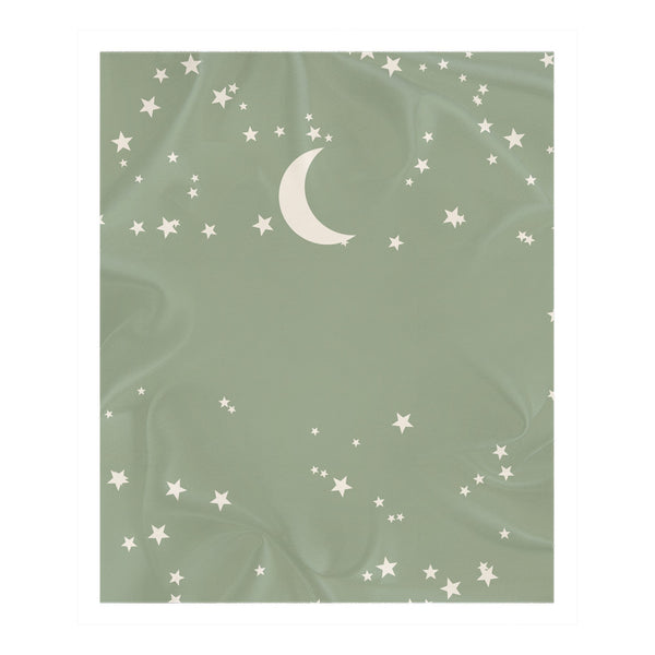 Personalize the Moon and Stars toddler sherpa blanket in sage with your baby's name