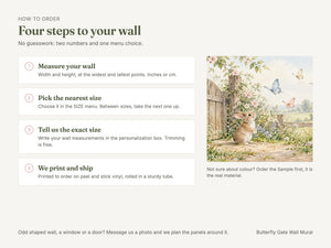 Watercolor Butterfly Gate Bunny Wall Mural, image 6