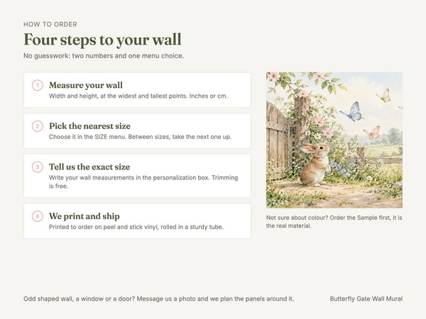 Watercolor Butterfly Gate Bunny Wall Mural, image 6