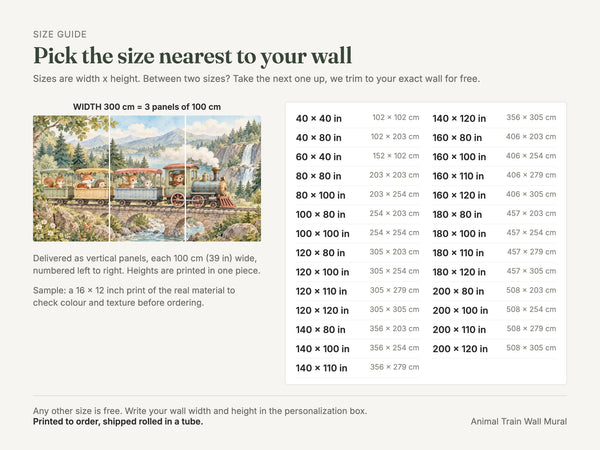 Watercolor Animal Train Wall Mural, image 5
