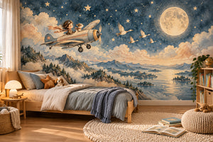 Watercolor Moonlit Flight Wall Mural, image 2