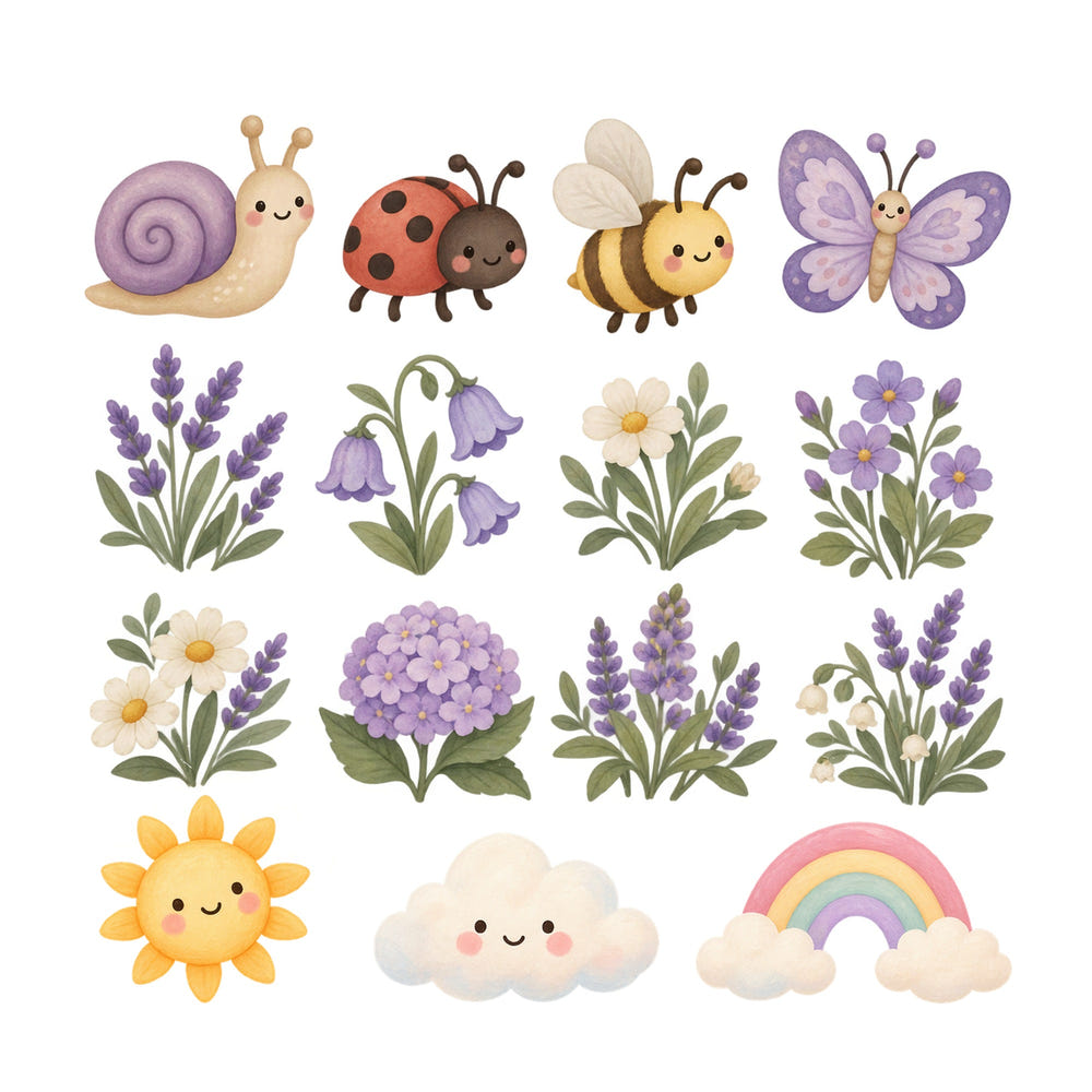 Lavender Garden Wall Decals, Set of 15, image 1