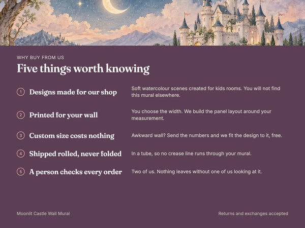Watercolor Moonlit Castle Fairy Tale Wall Mural, image 10
