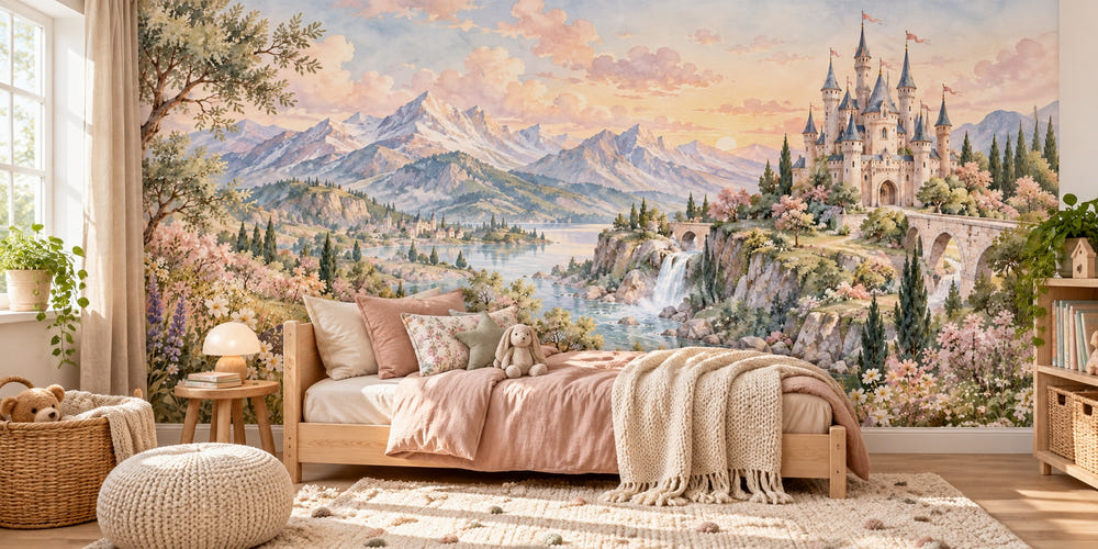 Watercolor Dreamy Kingdom Fairy Tale Wall Mural, image 1
