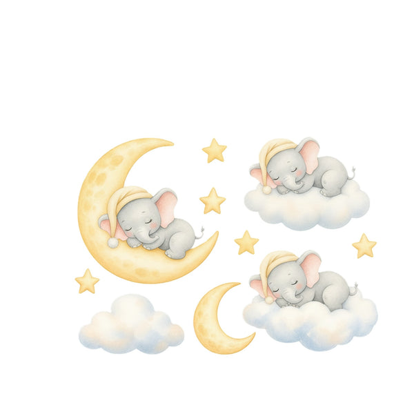 Sleeping Elephant Moon and Clouds Wall Decals, Set of 10, image 2