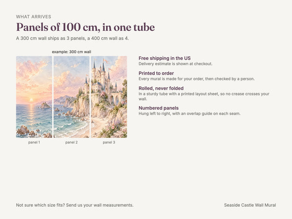 Watercolor Seaside Castle Fairy Tale Wall Mural, image 8