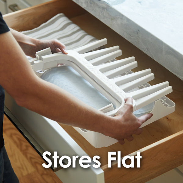 PopYum Glacier White Drying Rack from 100% Recycled Bottles with Silicone Drying Mat, countertop for Baby Bottles, Plastic Bags, Cups, Compact
