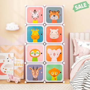 8 Cube Kids Wardrobe Closet with Hanging Section and Doors-8 Cubes Kids Storage