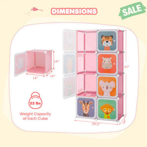 8 Cube Kids Wardrobe Closet with Hanging Section and Doors-8 Cubes Kids Storage