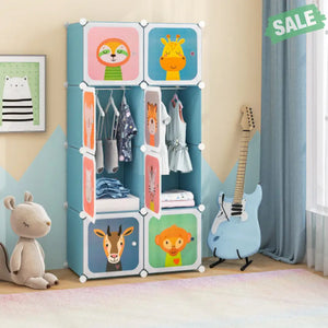 8 Cube Kids Wardrobe Closet with Hanging Section and Doors-8 Cubes Kids Storage