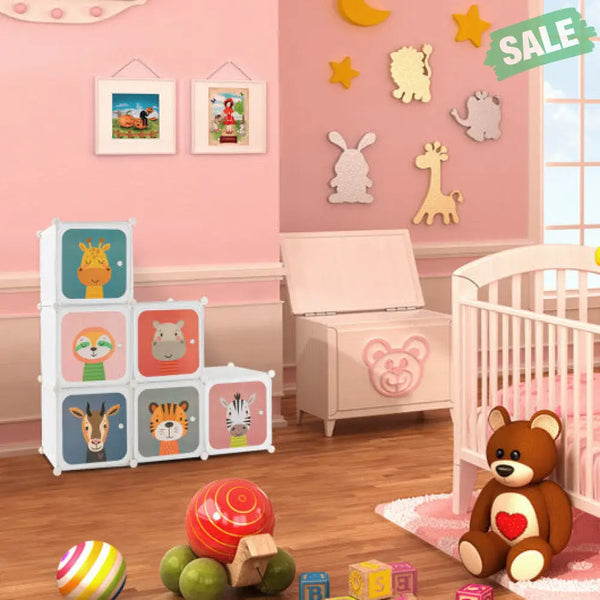 8 Cube Kids Wardrobe Closet with Hanging Section and Doors-8 Cubes Kids Storage