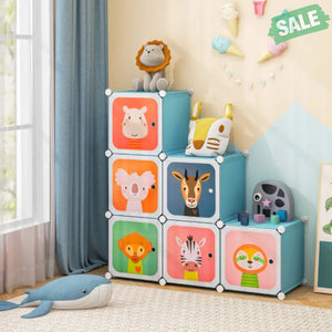 8 Cube Kids Wardrobe Closet with Hanging Section and Doors-8 Cubes Kids Storage