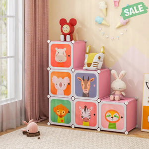 8 Cube Kids Wardrobe Closet with Hanging Section and Doors-8 Cubes Kids Storage