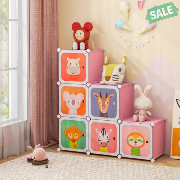 8 Cube Kids Wardrobe Closet with Hanging Section and Doors-8 Cubes Kids Storage
