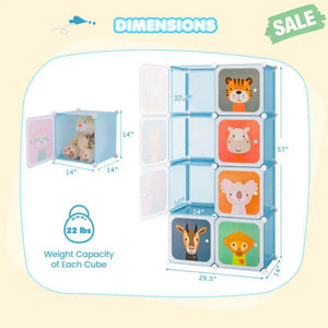 8 Cube Kids Wardrobe Closet with Hanging Section and Doors-8 Cubes Kids Storage