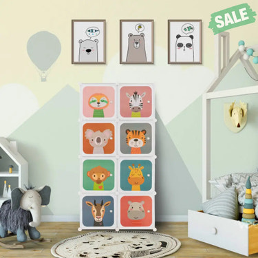 8 Cube Kids Wardrobe Closet with Hanging Section and Doors-8 Cubes Kids Storage