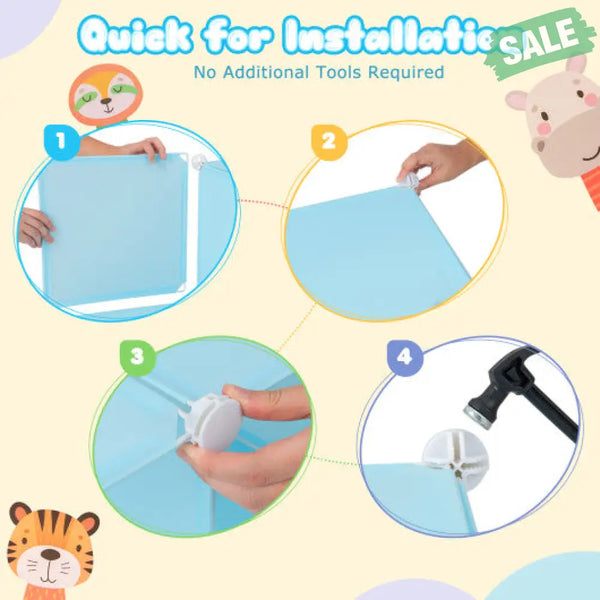 8 Cube Kids Wardrobe Closet with Hanging Section and Doors-8 Cubes Blue Kids Storage