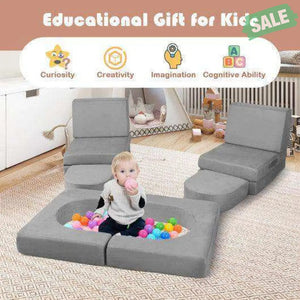 8-Piece Modular Kids Play Couch with Comfy Suede Fabric-Gray Gray Kids Chairs & Seating