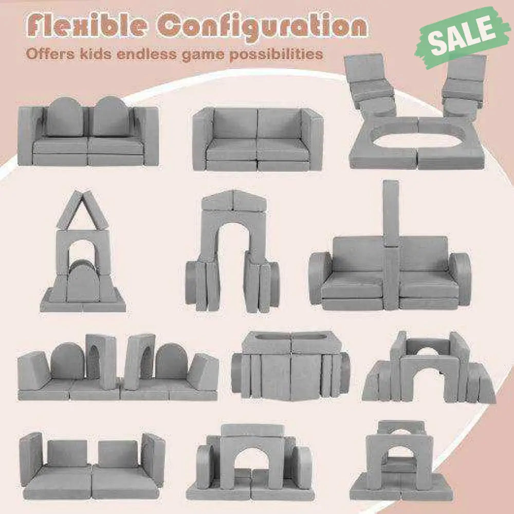 8 Piece Modular Play Couch Comfy Suede Fabric