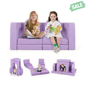 8-Piece Modular Kids Play Couch with Comfy Suede Fabric-Gray Gray Kids Chairs & Seating