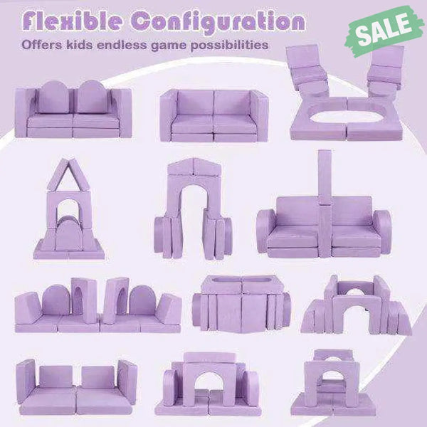 8-Piece Modular Kids Play Couch with Comfy Suede Fabric-Gray Gray Kids Chairs & Seating