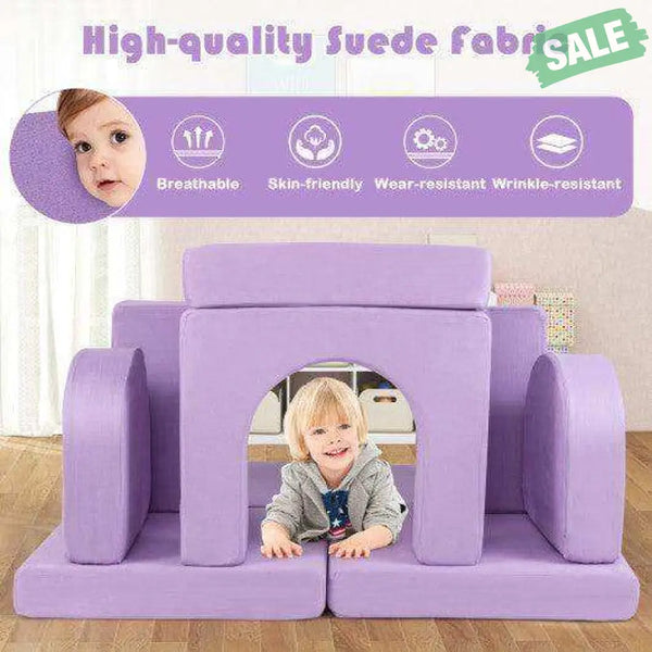 8-Piece Modular Kids Play Couch with Comfy Suede Fabric-Gray Gray Kids Chairs & Seating