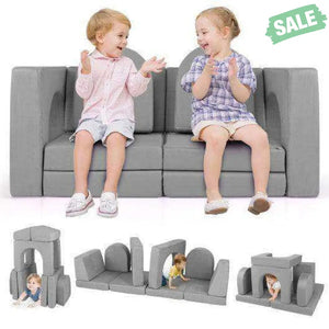 8-Piece Modular Kids Play Couch with Comfy Suede Fabric-Gray Gray Kids Chairs & Seating