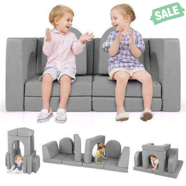 8-Piece Modular Kids Play Couch with Comfy Suede Fabric-Gray Gray Kids Chairs & Seating