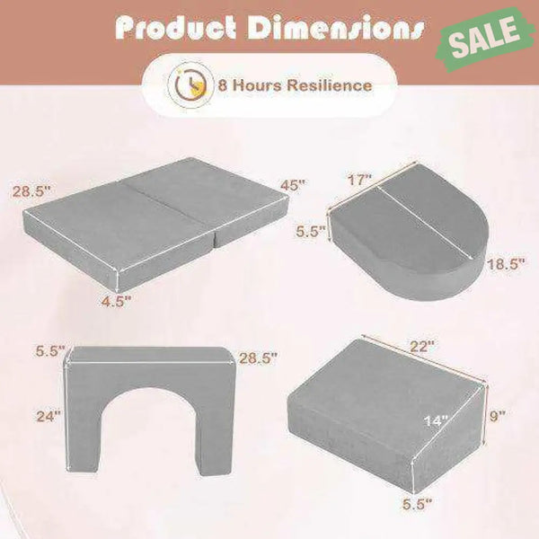 8-Piece Modular Kids Play Couch with Comfy Suede Fabric-Gray Gray Kids Chairs & Seating