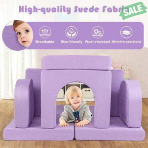 8-Piece Modular Kids Play Couch with Comfy Suede Fabric-Purple
