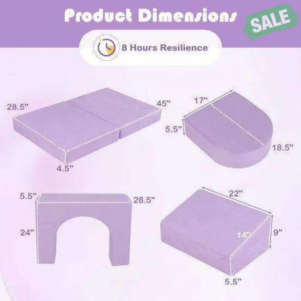 8-Piece Modular Kids Play Couch with Comfy Suede Fabric-Purple