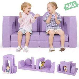 8-Piece Modular Kids Play Couch with Comfy Suede Fabric-Purple