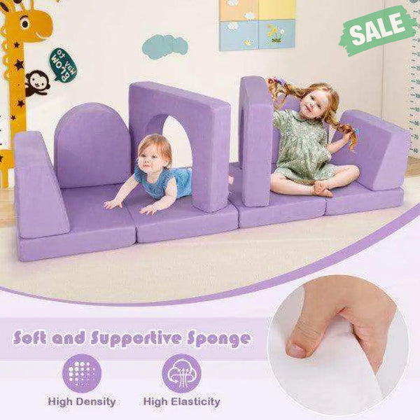 8-Piece Modular Kids Play Couch with Comfy Suede Fabric-Purple