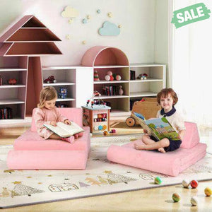 8 Pieces Kids Play Couch Foam Building Fort Play Set with Suede Cover-Pink