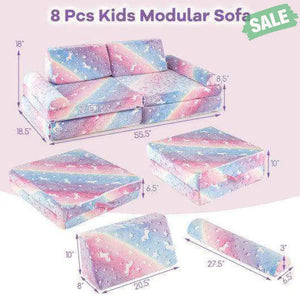 8 Pieces Modular Kids Play Couch Glow in the Dark Toddler Sectional Sofa-Multicolor