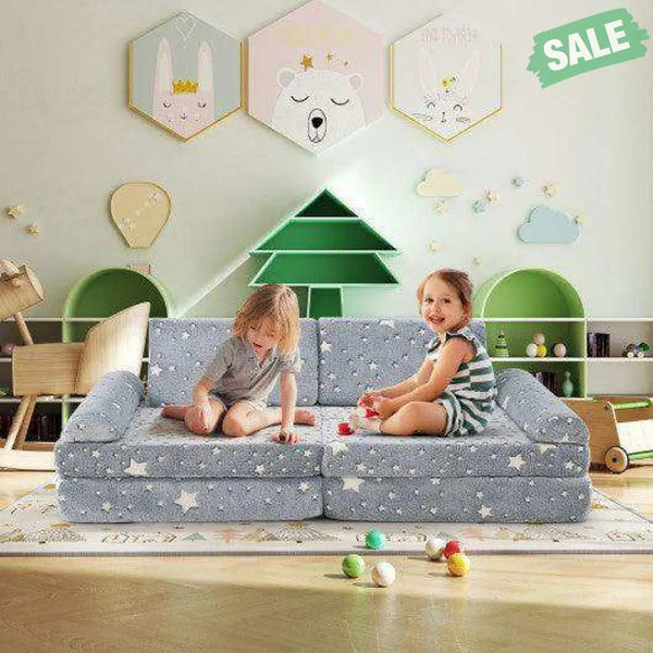 8 Pieces Modular Kids Play Couch Glow in the Dark Toddler Sectional Sofa-Gray