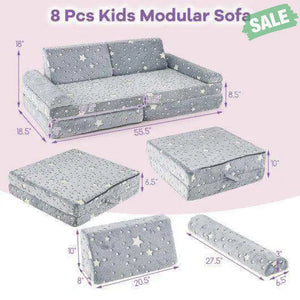 8 Pieces Modular Kids Play Couch Glow in the Dark Toddler Sectional Sofa-Gray