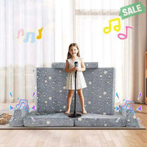 8 Pieces Modular Kids Play Couch Glow in the Dark Toddler Sectional Sofa-Gray