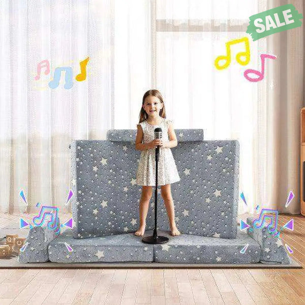 8 Pieces Modular Kids Play Couch Glow in the Dark Toddler Sectional Sofa-Gray