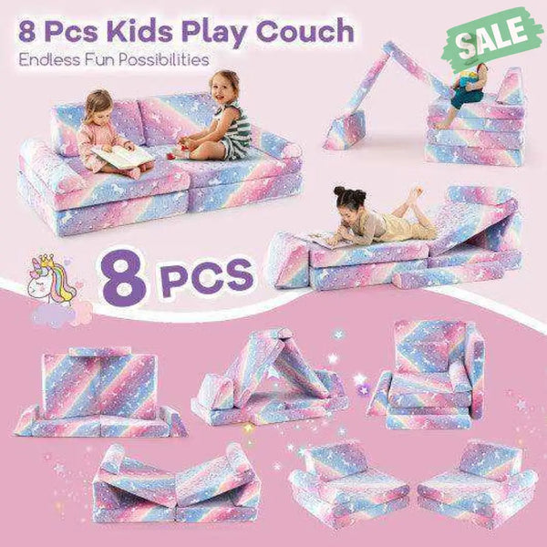 8 Pieces Modular Kids Play Couch Glow in the Dark Toddler Sectional Sofa-Multicolor