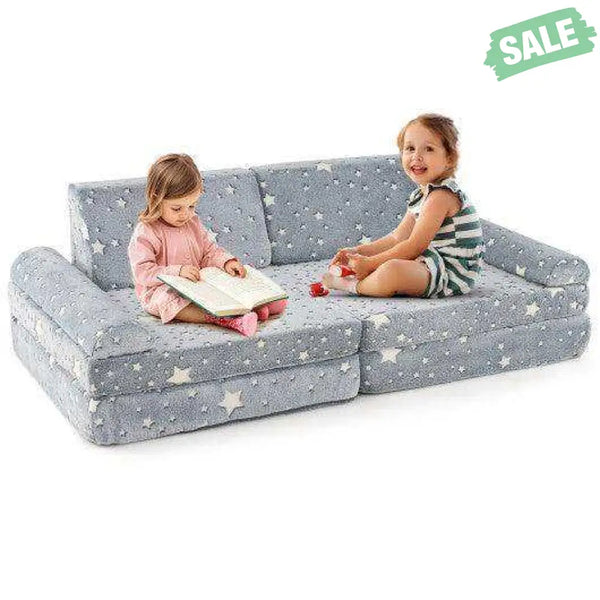 8 Pieces Modular Kids Play Couch Glow in the Dark Toddler Sectional Sofa-Gray